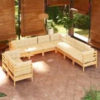 Set Divani da Giardino 9 pz con Cuscini Crema Massello di Pino cod mxl 41369