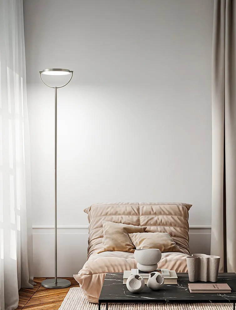 Perenz Piantana “Plato” • 190 × Ø 23 cm (diffusore D.25 × h 2,5) – bianco opaco / grigio titanio