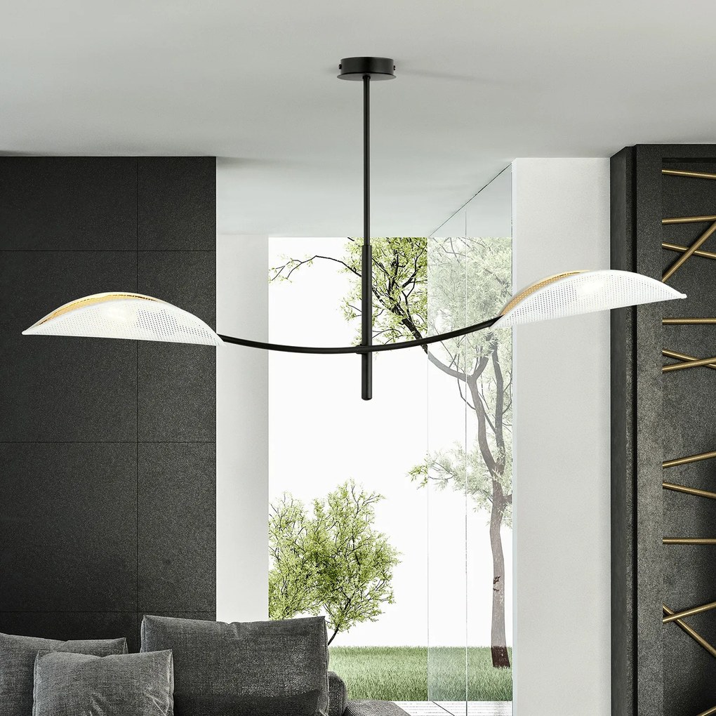 Sospensione Nordica 2 Luci Ares In Acciaio Nero Bianco E Oro Bracci Regolabili