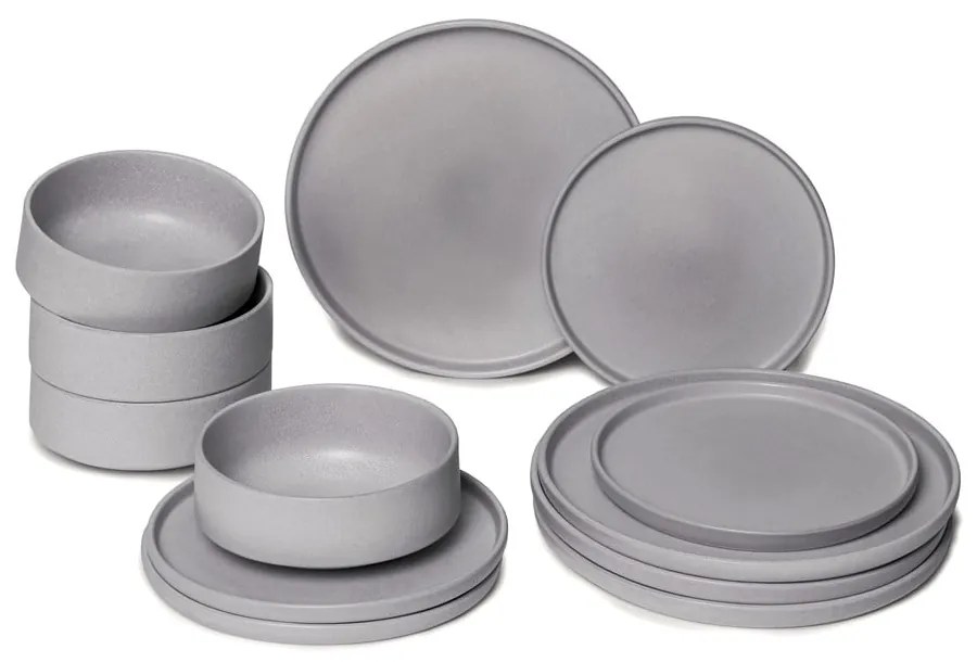 Set di piatti grigi in gres 12 pz Malia - Bonami Selection