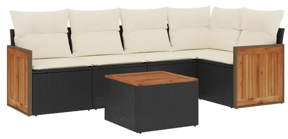Set divano da giardino 6 pz con cuscini nero in polyrattan