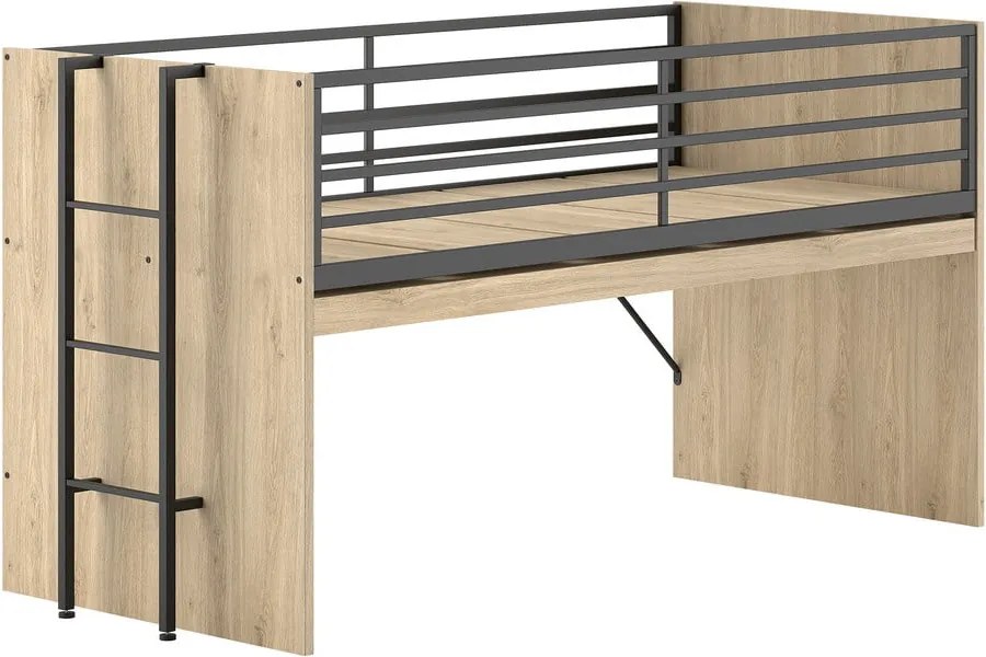 Letto da bambini rialzato di colore naturale con rete inclusa 90x200 cm Sam – Vipack