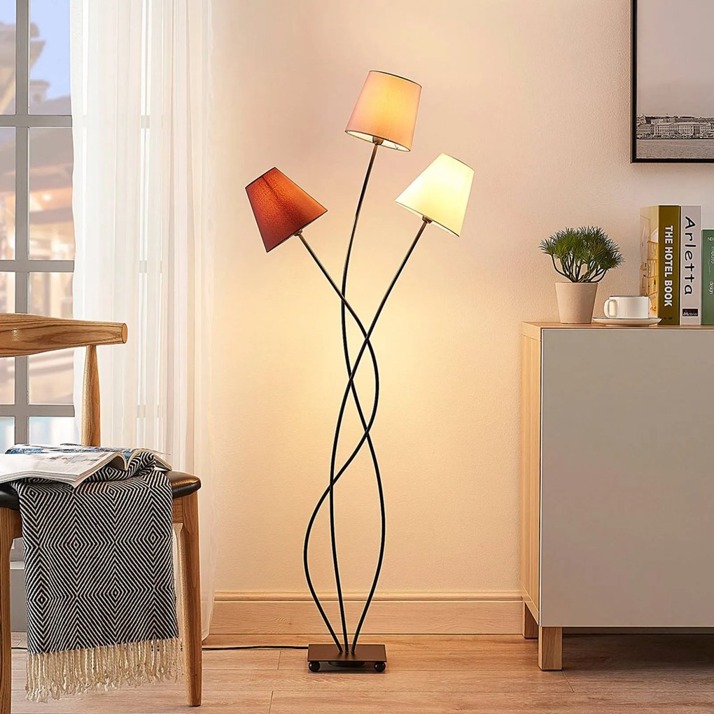 Lampada da terra Melis Lindby, Crema / Ambra, Soggiorno / Sala da pranzo, Tessuto / Stoffa / Seta, Moderno, Lampada da terra