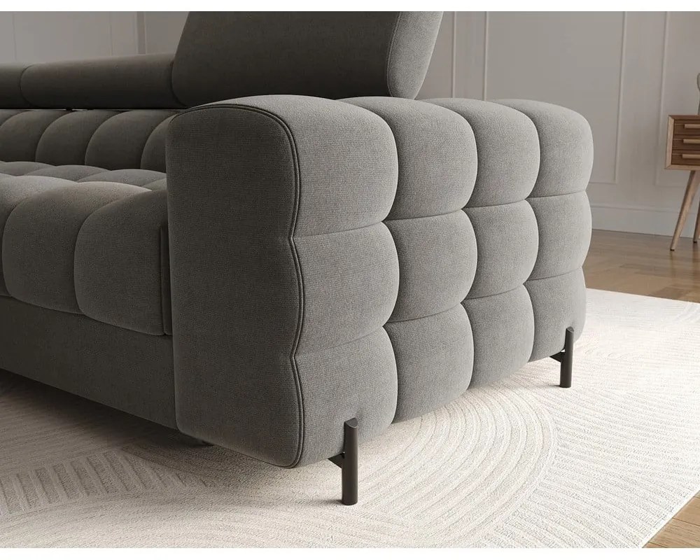 Divano angolare grigio tortora allungabile/con contenitore (con penisola a sinistra/con chaise lounge) con rivestimento in velluto Felro – ELTAP