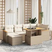 Set Divani da Giardino 7 pz con Cuscini Beige in Polyrattan 3273179