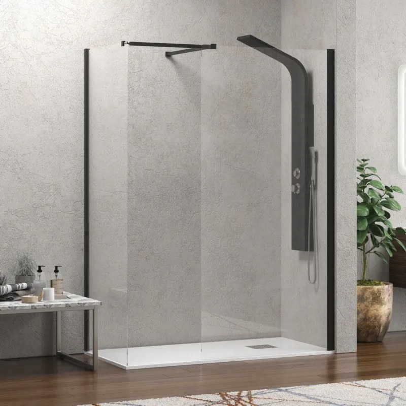 Box doccia walk in 70x120 due pareti profilo nero | KW2000B - KAMALU