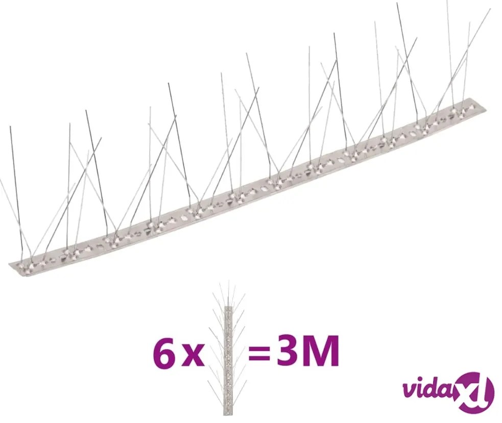 vidaXL Set Dissuasori per Uccelli e Piccioni 6 pz Acciaio 5 File 3 m