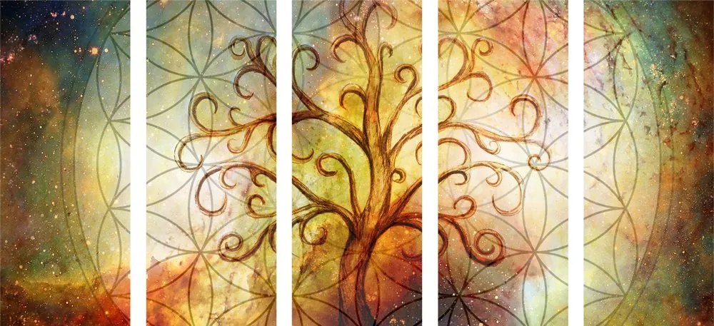 Quadri 5 pezzi – Albero con fiore della vita