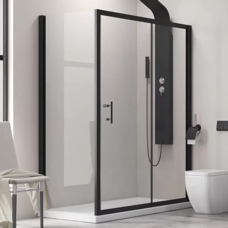 Box doccia 110x80 angolare con profili neri e anta scorrevole KFN5000S - KAMALU