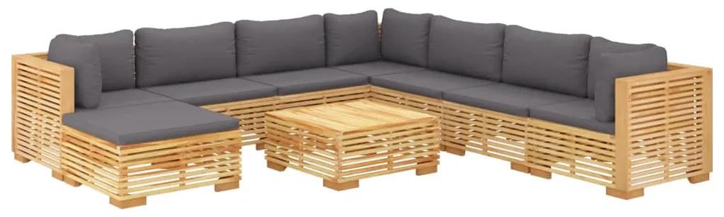 Set divani da giardino 9 pz con cuscini legno massello di teak