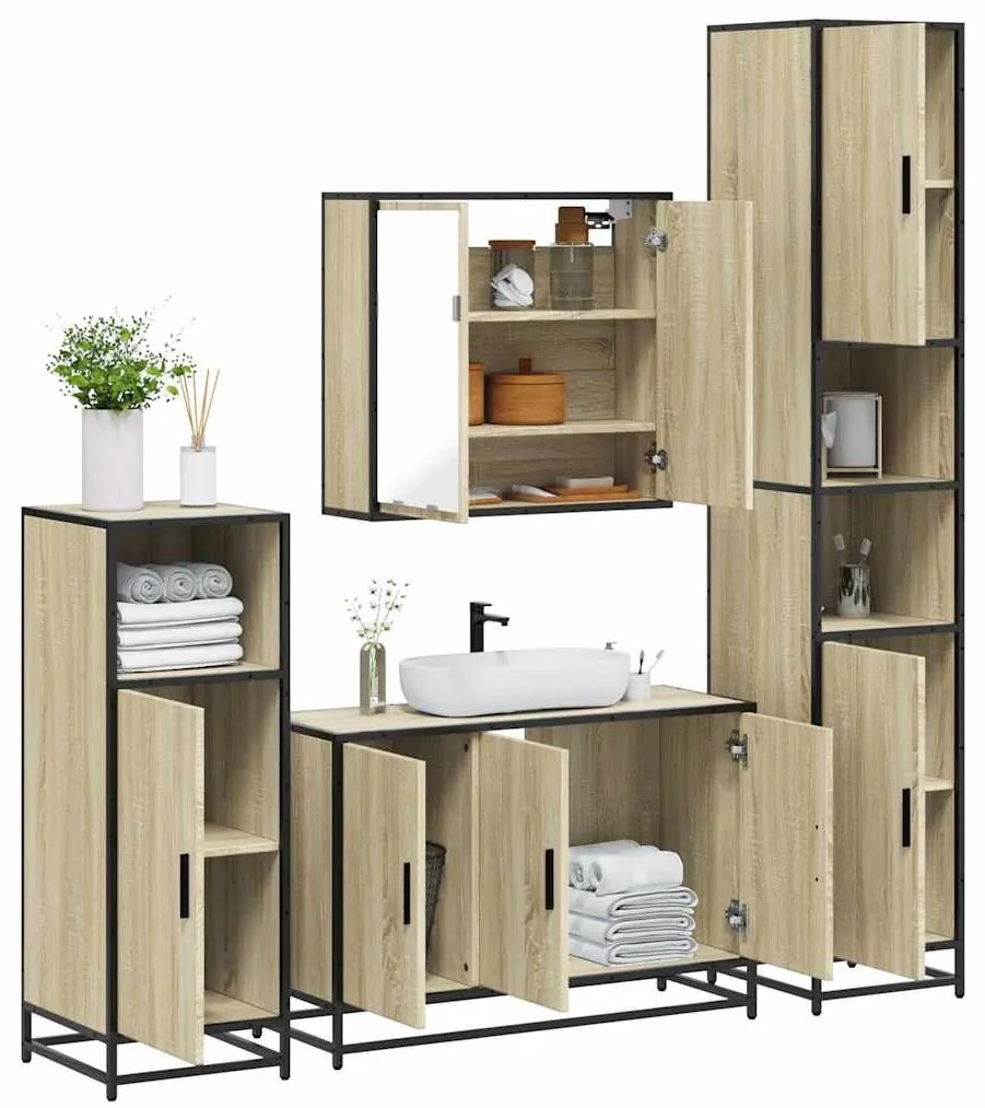 Set Mobili Da Bagno 4 Pz Rovere Sonoma İn Legno Multistrato /
