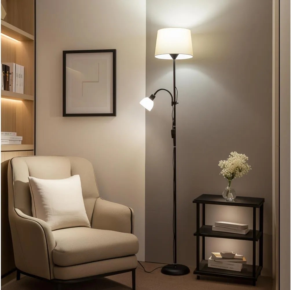 Brilagi - Lampada da terra CERIA 2 in 1 1xE27/100W/230V + 1xE14/25W nero/beige