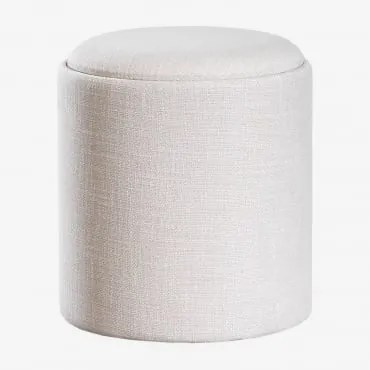 Pouf Rotondo Con Vassoio E Contenitore Imbottito Berkeleni Ø40 Cm & Lino Beige Crema - Sklum