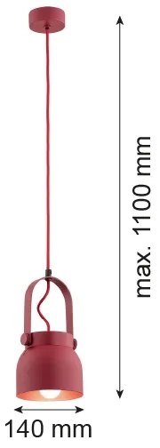 Argon 8292 - Lampadario a sospensione con filo LOGAN 1xE27/15W/230V diametro 14 cm rosso