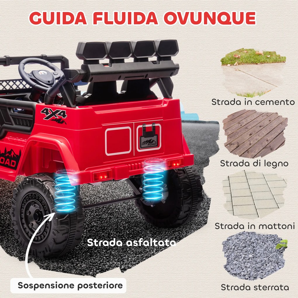 Macchina Fuoristrada per Bambini 99x66x68.5 cm con Fanali Clacson e Telecomando in PP e Metallo Rosso...