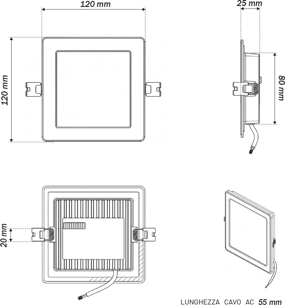 Pannello LED Quadrato 6W foro da 100 a 110mm CCT Bianco Variabile - LEDISENS Colore Bianco Variabile CCT