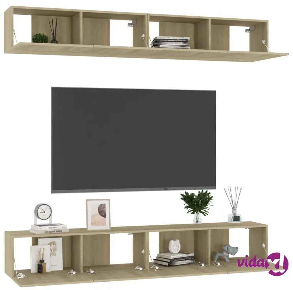 4 pz Mobili Porta TV a Parete, Mobile TV Sospeso, Tavolino TV Per Salotto  Nero 100x30x30