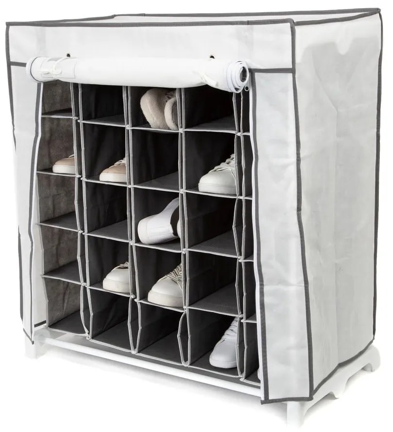 Scarpiera in tessuto bianco e nero Scarpe, 25 scomparti - Compactor