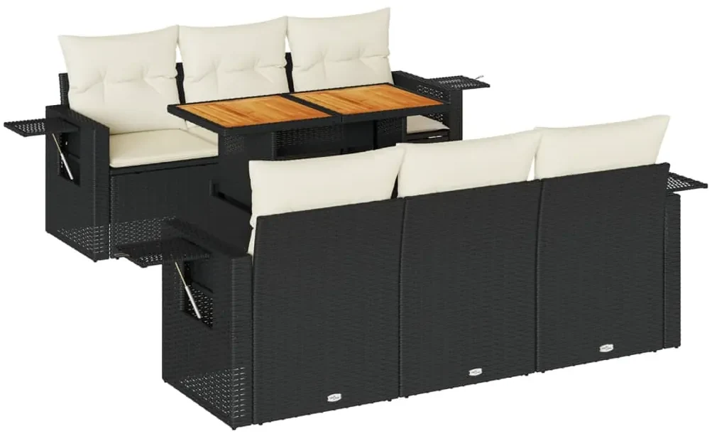 Set divani da giardino con cuscini 7pz nero polyrattan