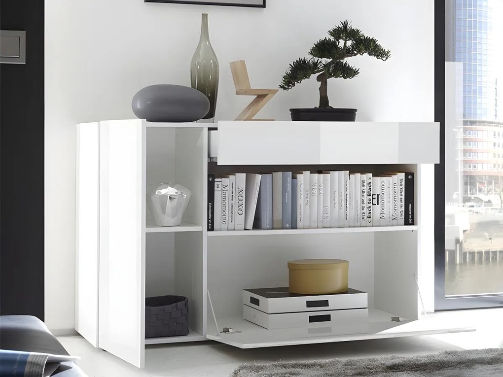 Credenza ALTAÏR - 2 ante e 1 cassetto - Bianco laccato