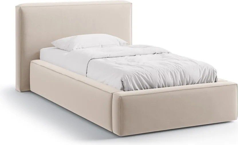 Letto singolo imbottito beige con contenitore con rete inclusa 90x200 cm Jodie – Micadoni