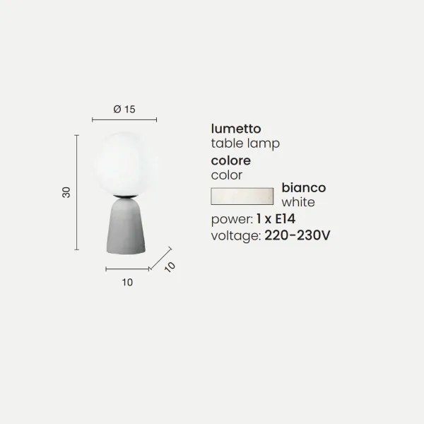 Lumetto da tavolo ROCK in cemento Bianco e vetro satinato 15x30 cm