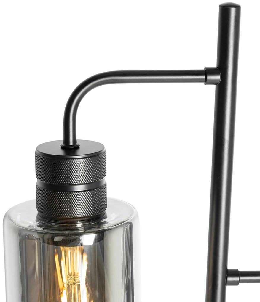 Lampada da terra moderna nera con vetro fumé 2 luci - Stavelot