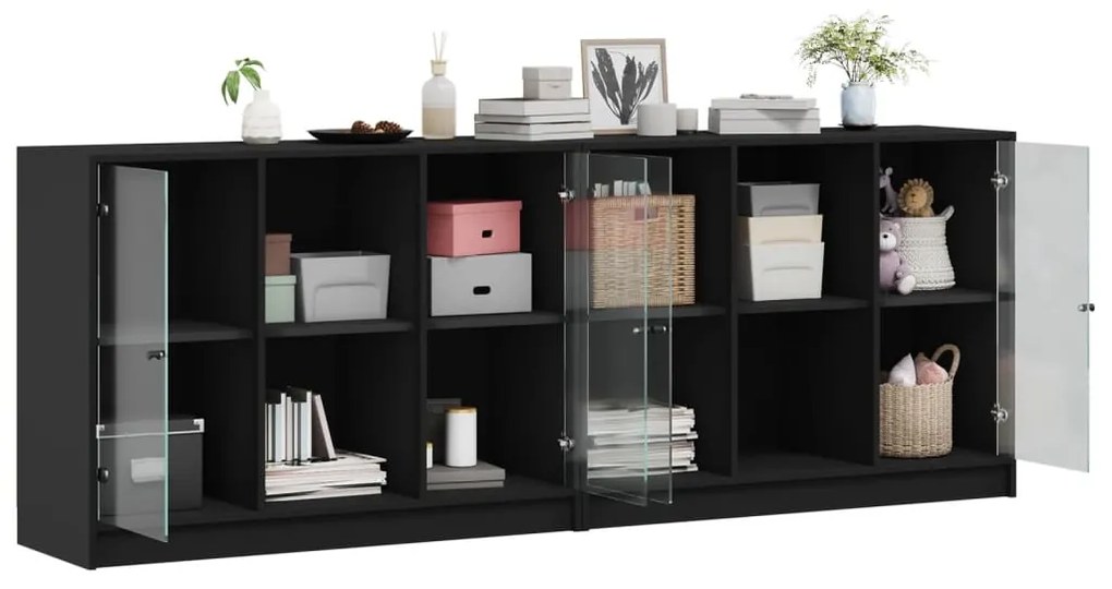 Libreria con ante nera 204x37x75 cm in legno multistrato