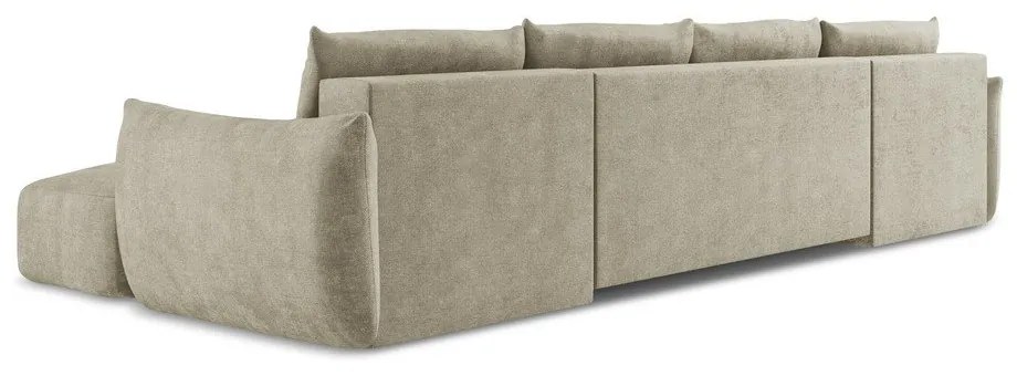 Divano angolare beige allungabile (a U) con rivestimento in ciniglia Leila – Makamii