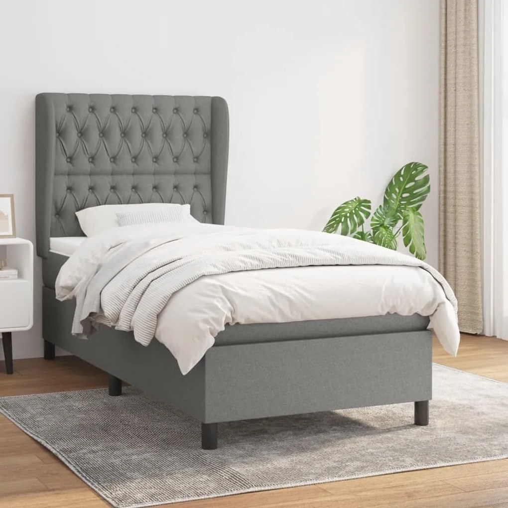 Giroletto A Molle Con Materasso Grigio Scuro 100x200 Cm Tessuto /