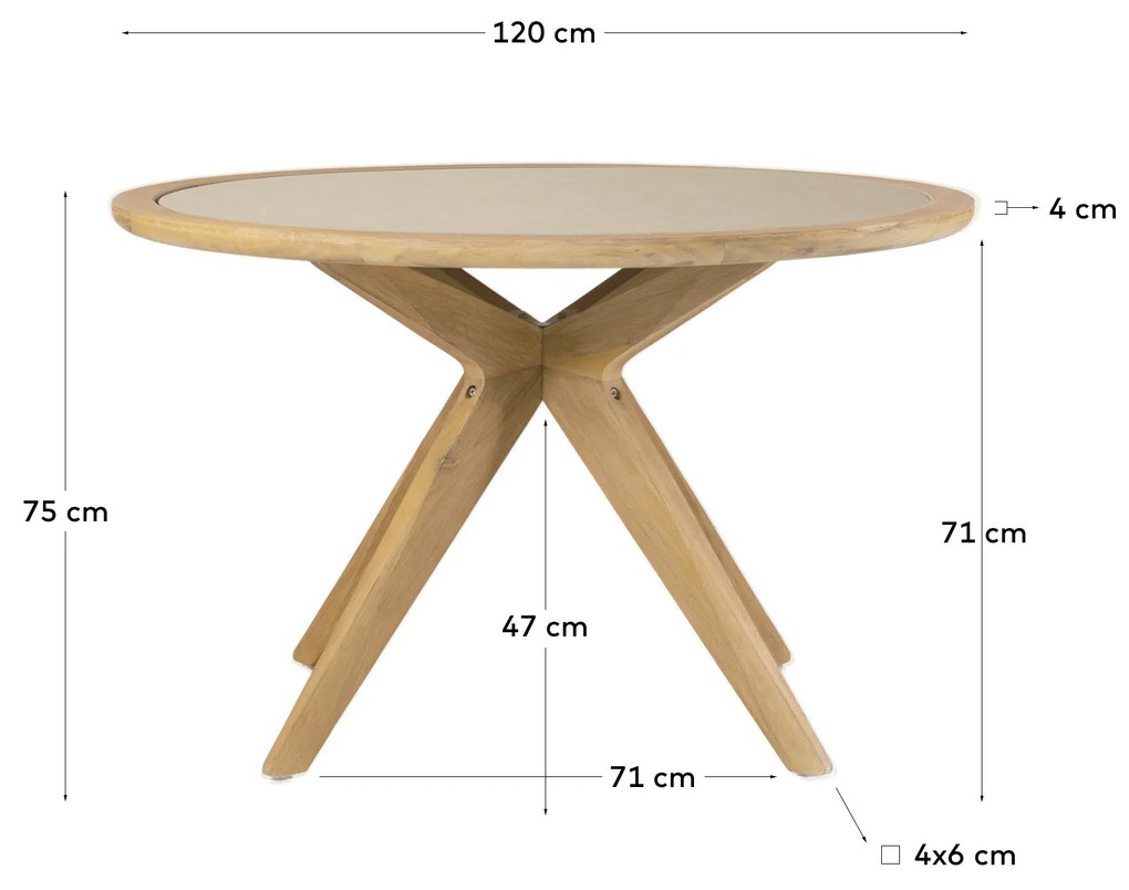 Kave Home - Tavolo rotondo Julieta in polycement beige e legno massiccio di acacia Ã˜ 120 cm FSC 100%