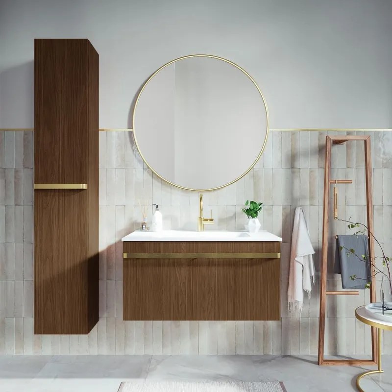 Mobile da bagno sotto lavabo RANDAL LOA noce laminato opaco L 80 x H 40 x P 46 cm 1 cassetto, lavabo posizionabile centralmente non incluso
