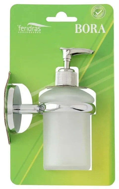 Dosatore sapone liquido a muro in vetro satinato e acciaio cromato Bora