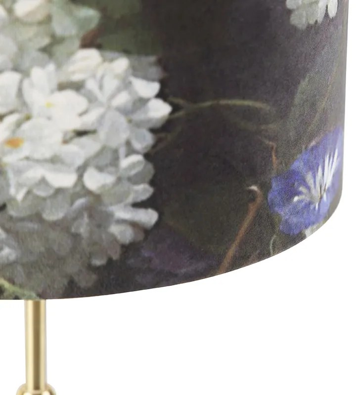 Lampada da tavolo oro/ottone con paralume in velluto a fiori 25 cm - Parte