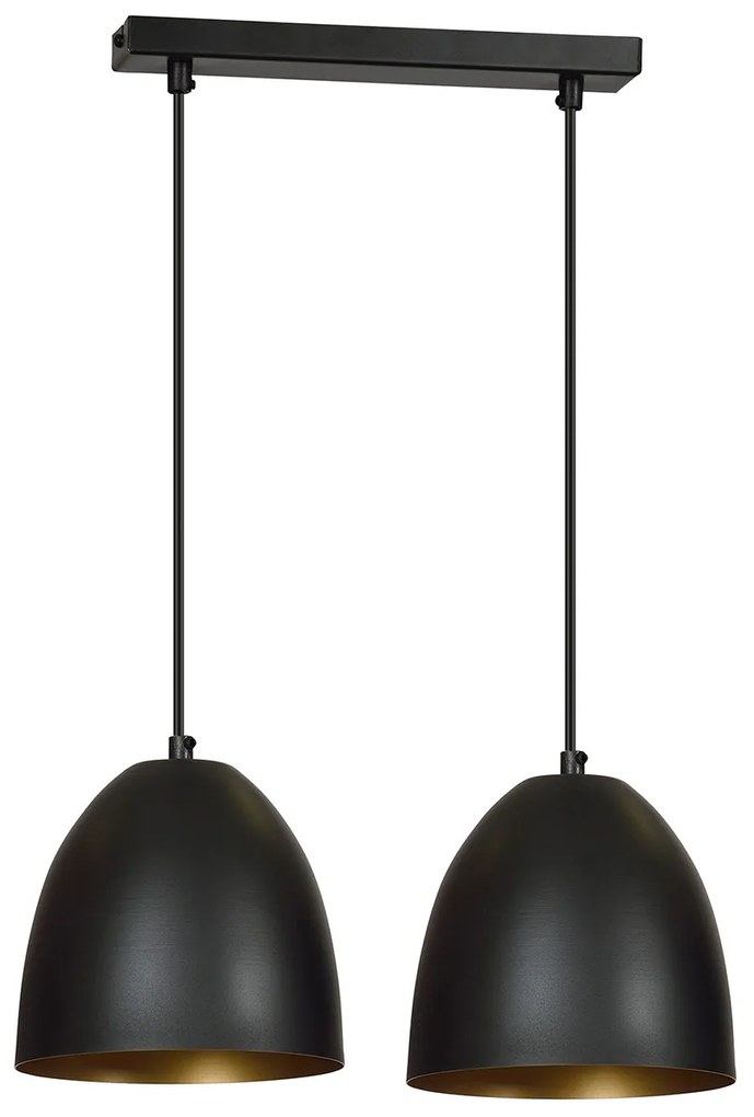 Lampadario 2 Luci Reartù In Acciaio Nero Con Cupole In Nero E Oro