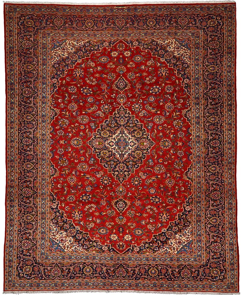 Kashan Tappeto 310 x 370 Rosso (Iran) Annodato A Mano