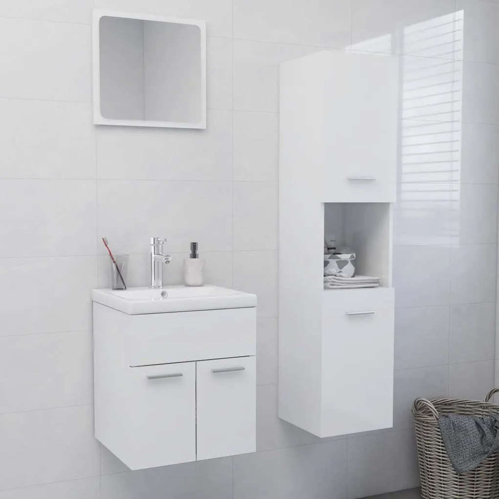 Set Mobili Da Bagno Bianco Lucido İn Legno Multistrato /