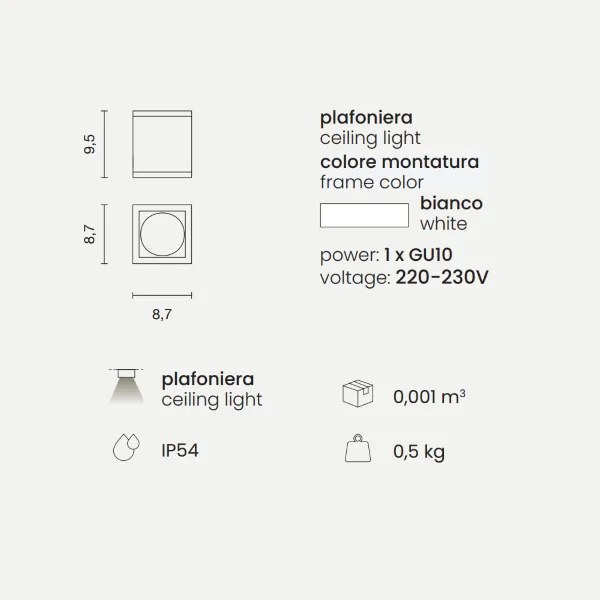 Plafoniera NEVADA 9x10 cm per esterni LED in alluminio Bianco