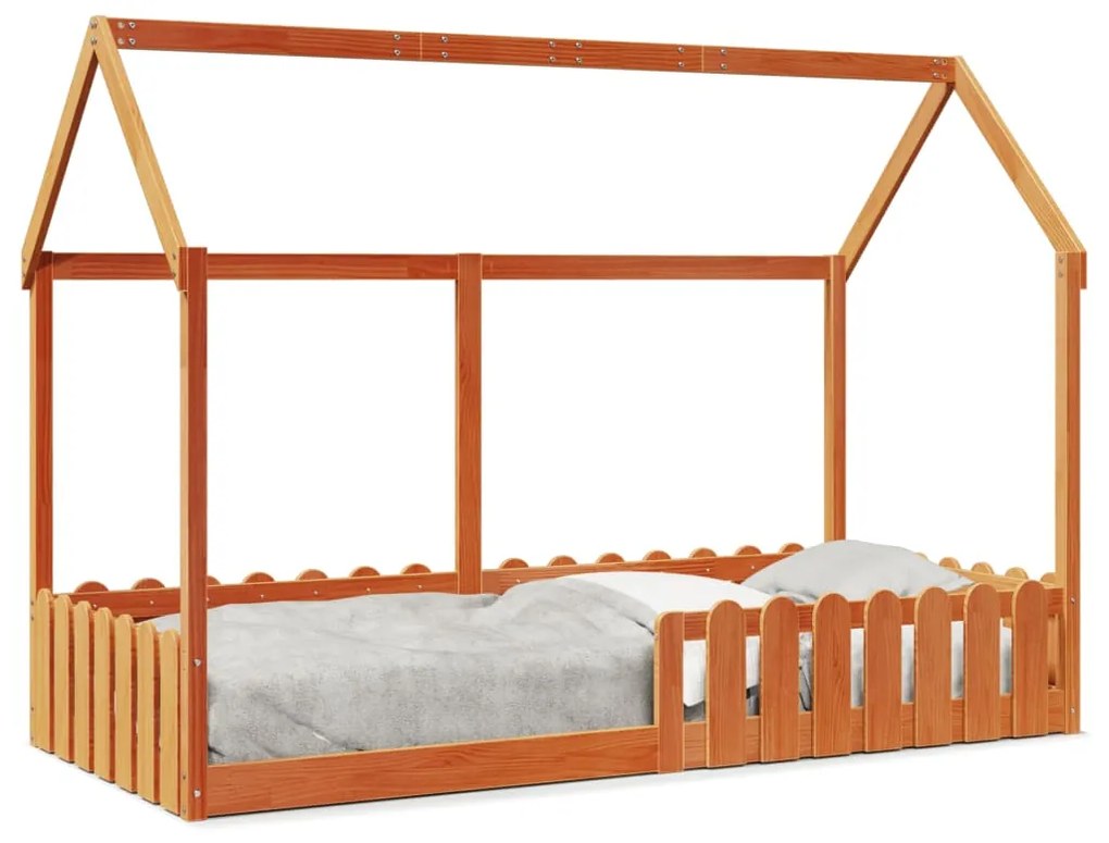 Giroletto Casetta Bambini Marrone Cera 90x190 Cm Massello Pino /