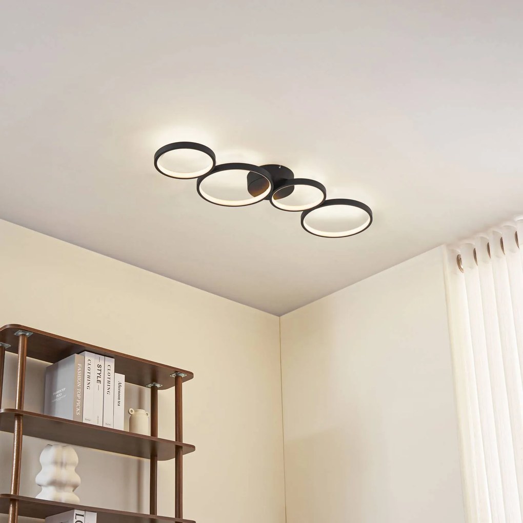 Plafoniera a LED Evengeline Lindby, Nero, Soggiorno / Sala da pranzo, Alluminio, Moderno, Plafoniera LED