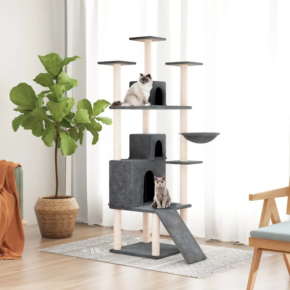 Albero Per Gatti Con Tiragraffi İn Sisal Grigio Scuro 175 Cm /