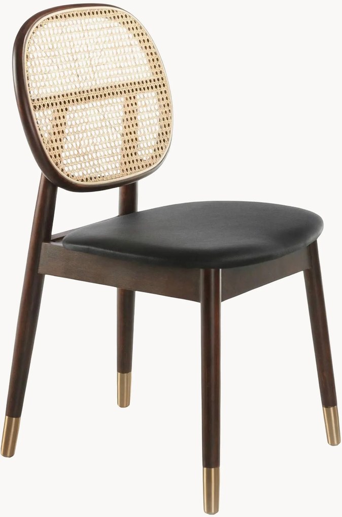 Set di 2 sedie da pranzo con seduta in ecopelle e schienale in rattan Daria