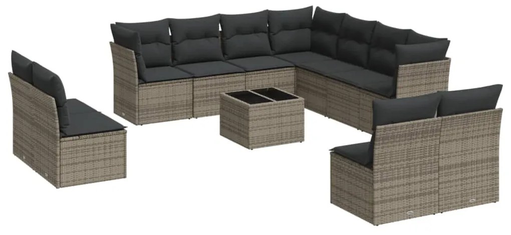 Set divani da giardino 12 pz con cuscini grigio in polyrattan