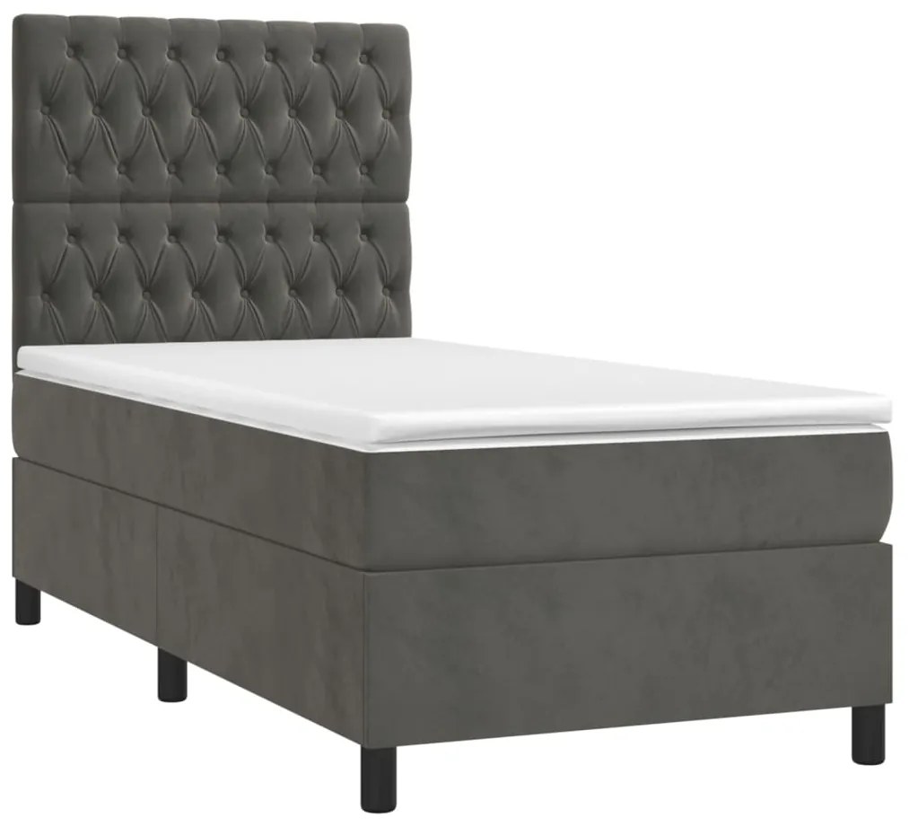 Giroletto a molle con materasso grigio scuro 90x200 cm velluto