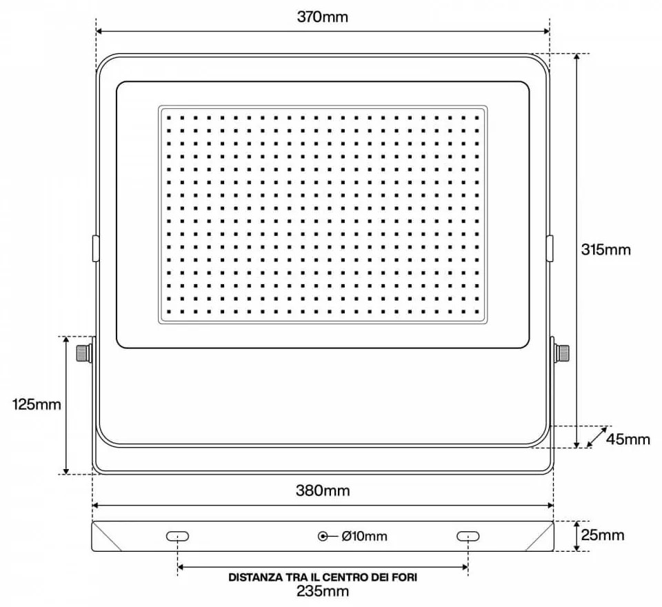 Faro LED 200W IP65, 125lm/W - chip LED Black Colore  Bianco Caldo 2.700K