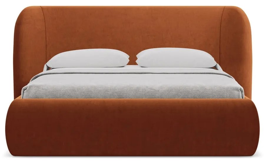 Letto matrimoniale imbottito in terracotta con contenitore con griglia 140x200 cm Hauke - Makamii