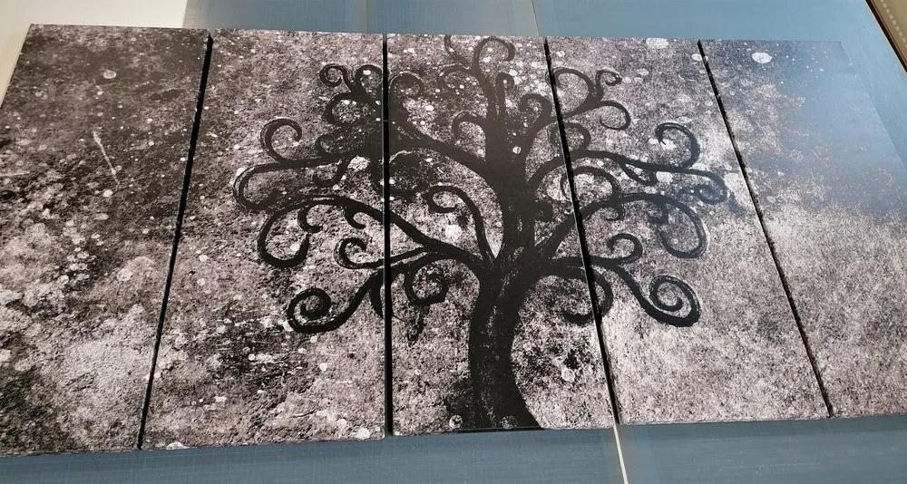 Quadri 5 pezzi – Albero della vita in bianco e nero