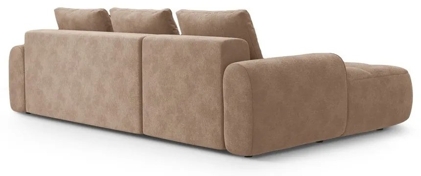 Divano angolare marrone chiaro allungabile/con contenitore (con penisola a sinistra/con chaise lounge) con rivestimento in velluto Linz – Cosmopolitan Design