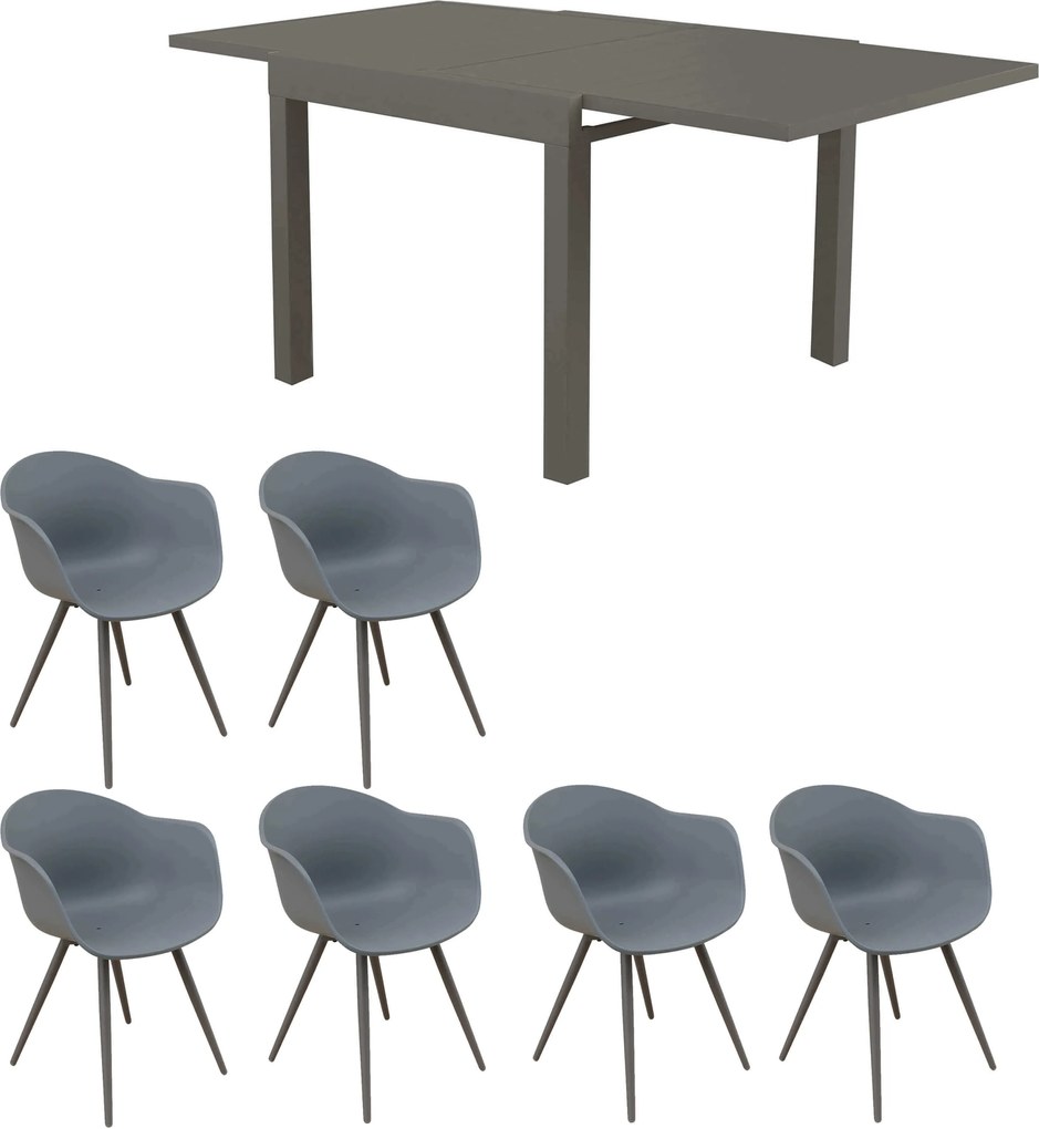 JERRI - set tavolo in alluminio cm 90/180 x 90 x 75 h con 6 Poltrone Dynamo