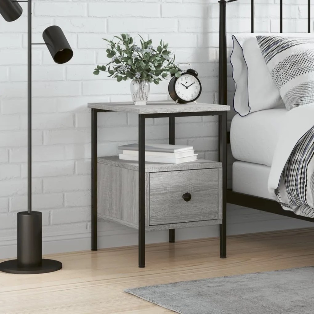 Comodino Grigio Sonoma 34x36x50 Cm İn Legno Multistrato /